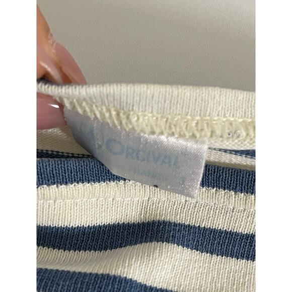 Orcival Authentic White Blue Striped Long Sleeve Knit Blouse Women's Size M - Picture 8 of 10